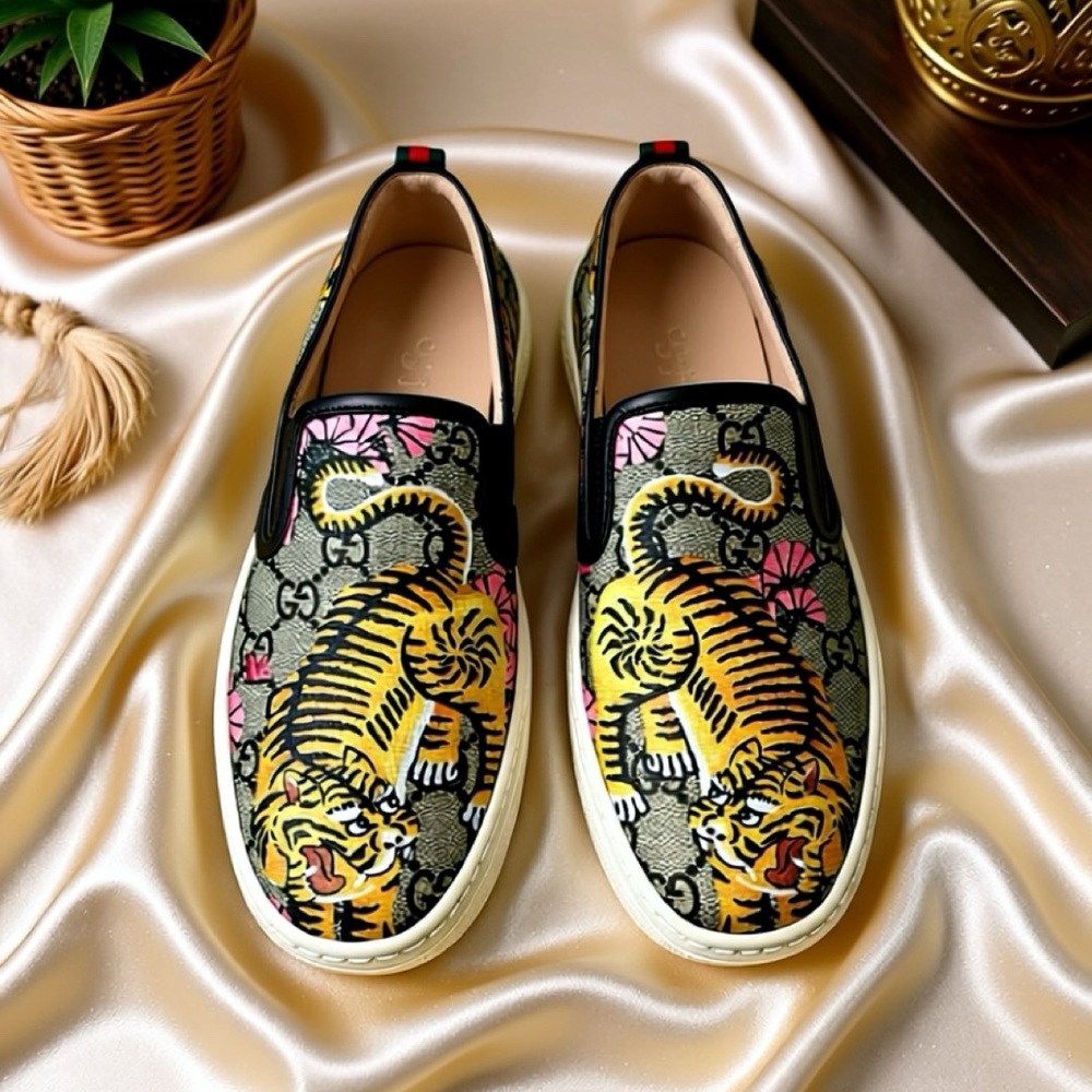 Gucci Dublin Bengal Tiger GG Supreme Slip-On Sneakers Women’s Sz 8 (38) (454380)